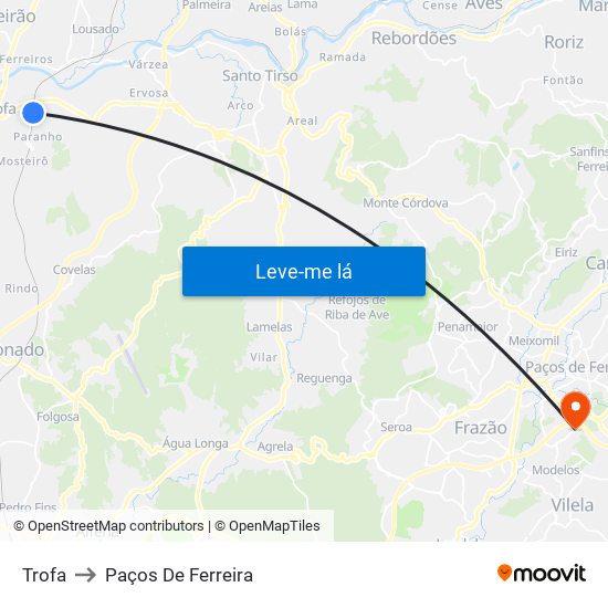 Trofa to Paços De Ferreira map