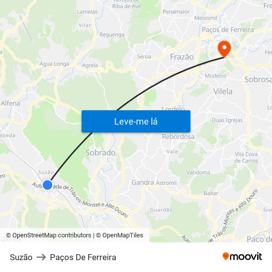 Suzão to Paços De Ferreira map