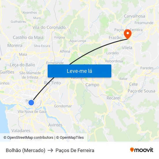 Bolhão (Mercado) to Paços De Ferreira map