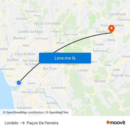Lordelo to Paços De Ferreira map