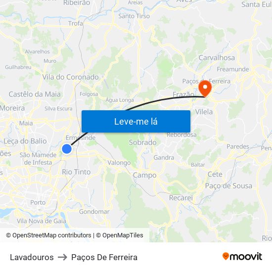 Lavadouros to Paços De Ferreira map