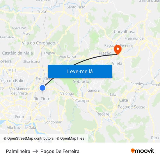 Palmilheira to Paços De Ferreira map