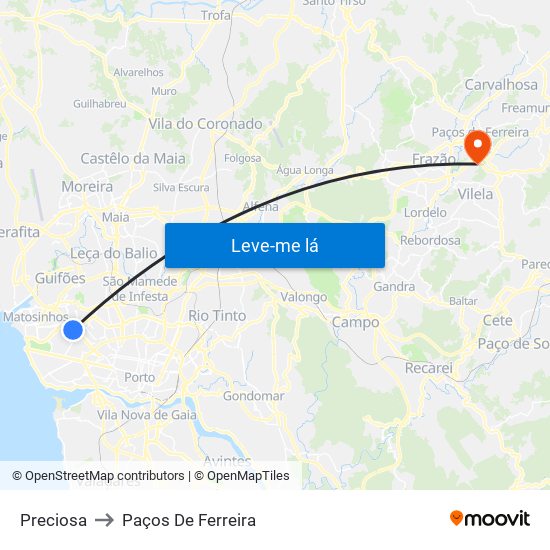 Preciosa to Paços De Ferreira map