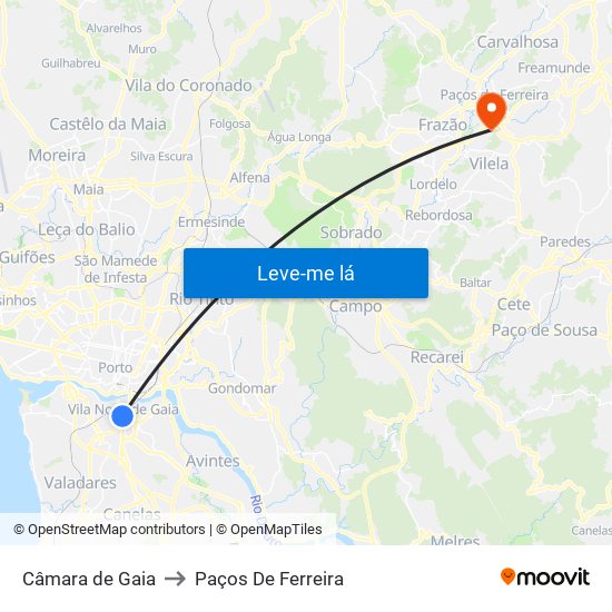 Câmara de Gaia to Paços De Ferreira map