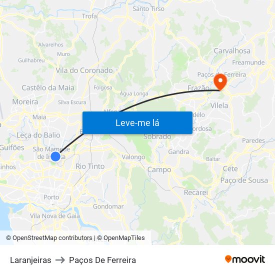 Laranjeiras to Paços De Ferreira map