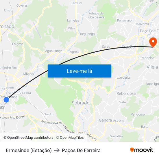 Ermesinde (Estação) to Paços De Ferreira map