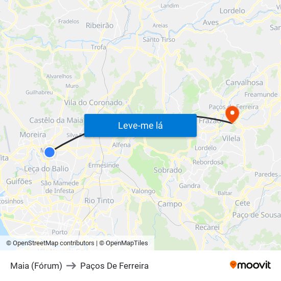 Maia (Fórum) to Paços De Ferreira map