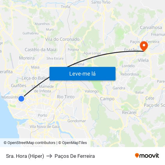 Sra. Hora (Hiper) to Paços De Ferreira map
