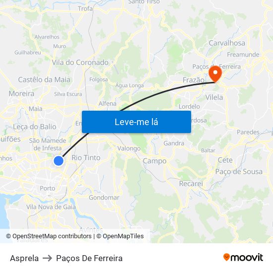 Asprela to Paços De Ferreira map