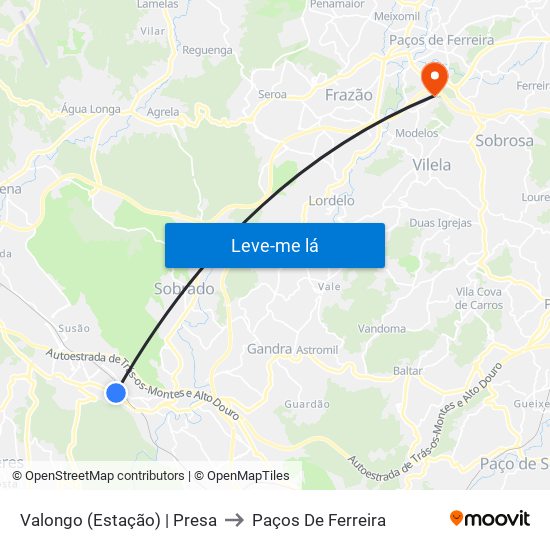 Valongo (Estação) | Presa to Paços De Ferreira map