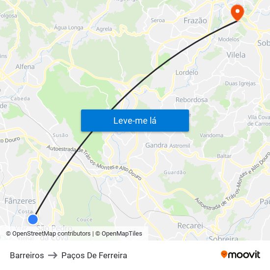 Barreiros to Paços De Ferreira map