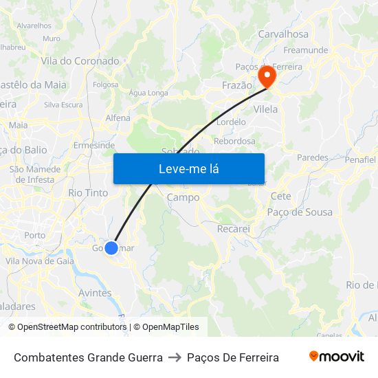 Combatentes Grande Guerra to Paços De Ferreira map
