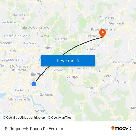 S. Roque to Paços De Ferreira map