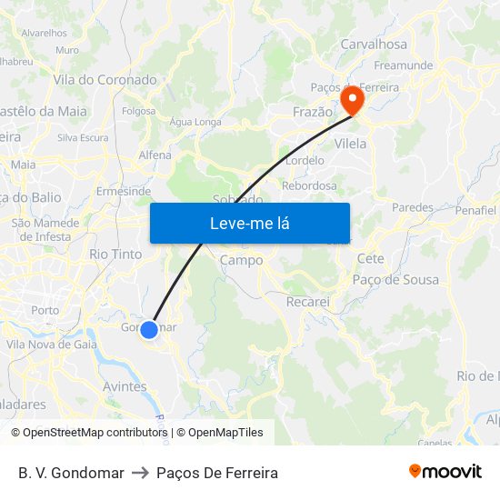 B. V. Gondomar to Paços De Ferreira map