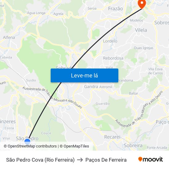 São Pedro Cova (Rio Ferreira) to Paços De Ferreira map