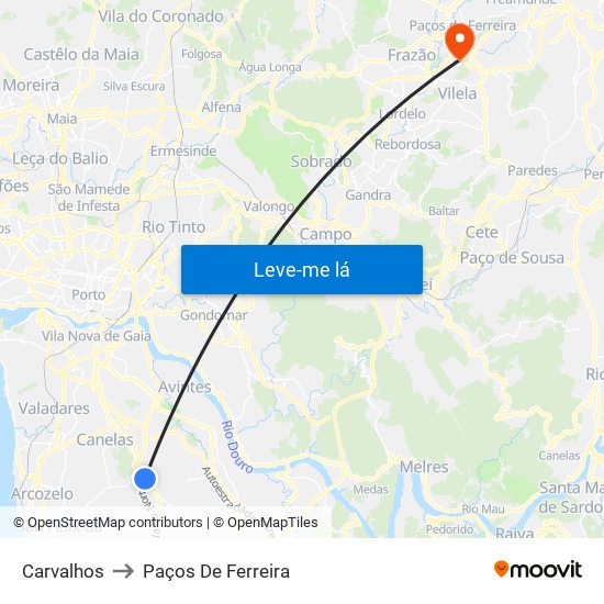 Carvalhos to Paços De Ferreira map