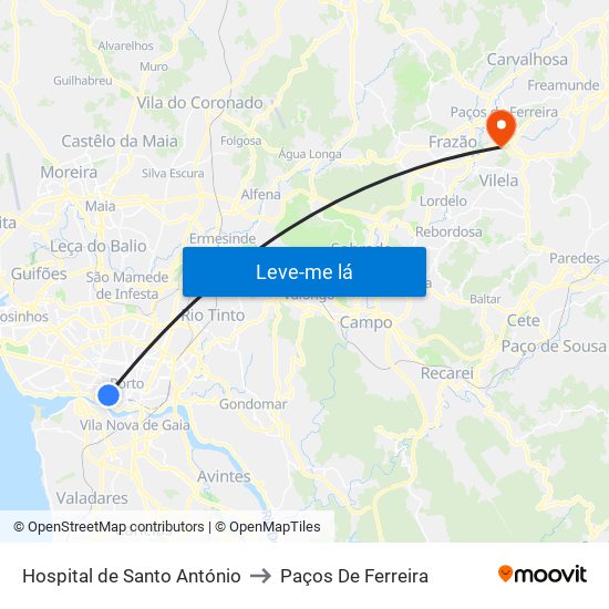 Hospital de Santo António to Paços De Ferreira map