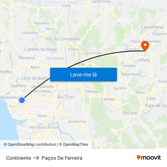 Continente to Paços De Ferreira map