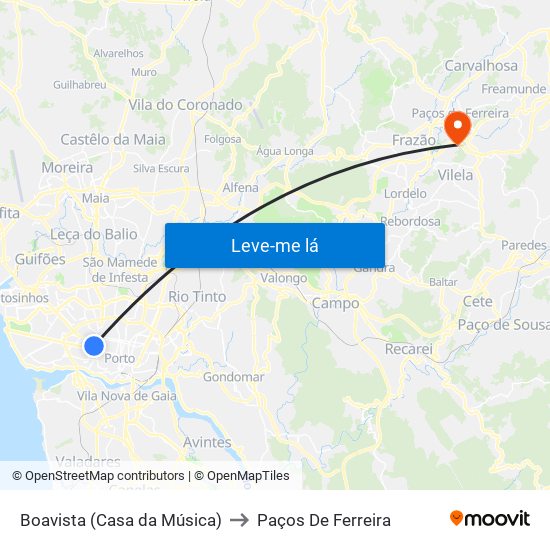 Boavista (Casa da Música) to Paços De Ferreira map