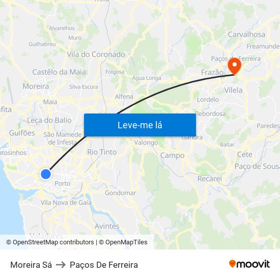 Moreira Sá to Paços De Ferreira map