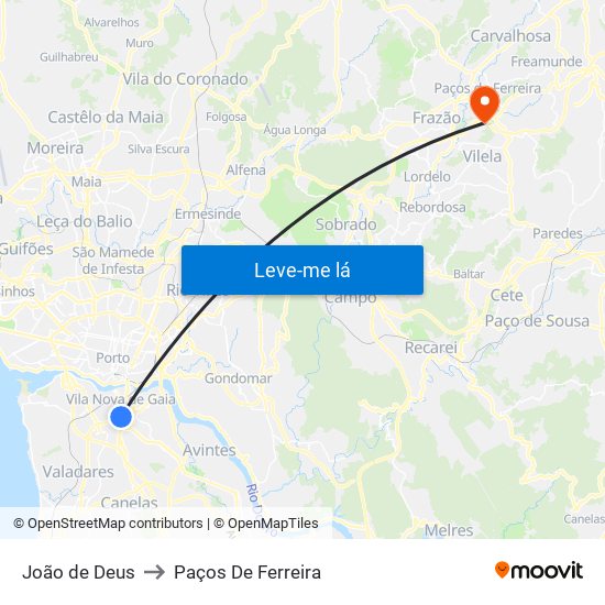 João de Deus to Paços De Ferreira map