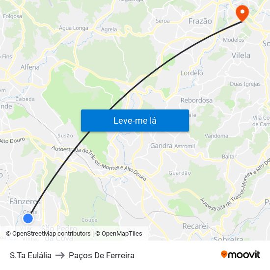 S.Ta Eulália to Paços De Ferreira map
