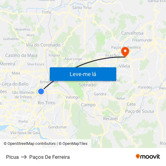 Pícua to Paços De Ferreira map