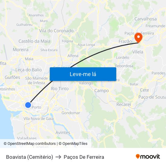 Boavista (Cemitério) to Paços De Ferreira map