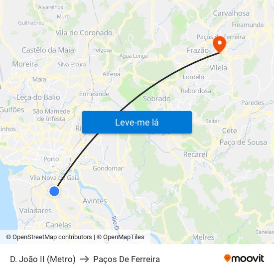 D. João II (Metro) to Paços De Ferreira map