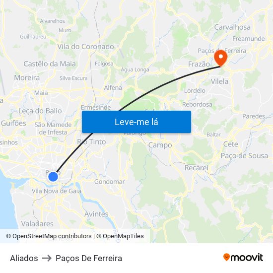 Aliados to Paços De Ferreira map