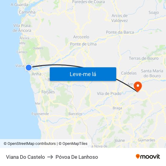 Viana Do Castelo to Póvoa De Lanhoso map