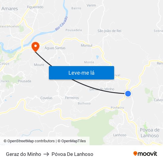 Geraz do Minho to Póvoa De Lanhoso map