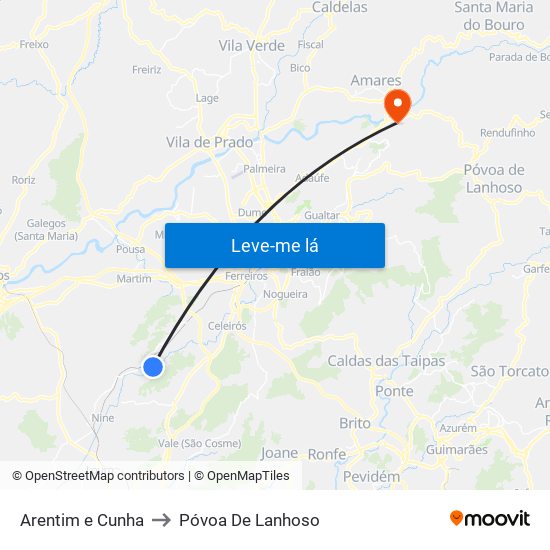Arentim e Cunha to Póvoa De Lanhoso map