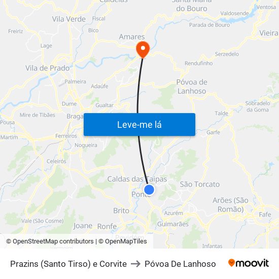 Prazins (Santo Tirso) e Corvite to Póvoa De Lanhoso map