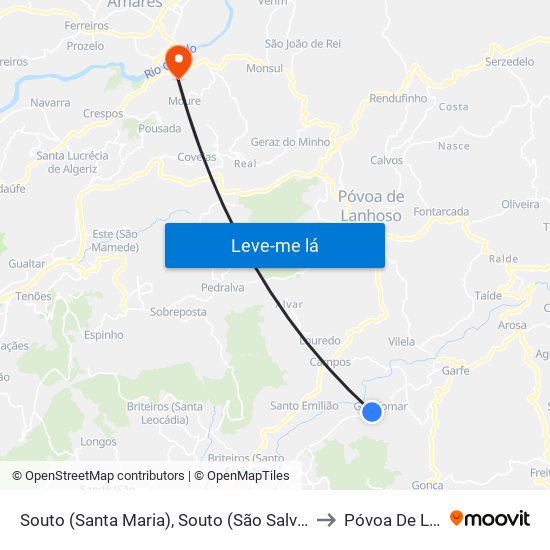 Souto (Santa Maria), Souto (São Salvador) e Gondomar to Póvoa De Lanhoso map