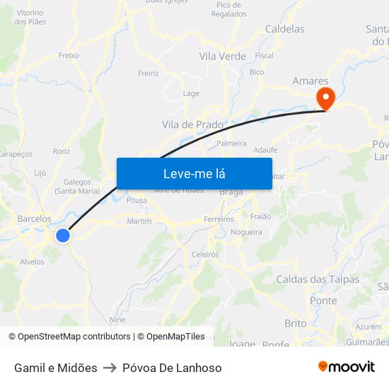 Gamil e Midões to Póvoa De Lanhoso map
