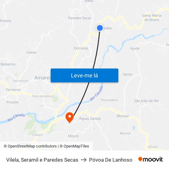 Vilela, Seramil e Paredes Secas to Póvoa De Lanhoso map