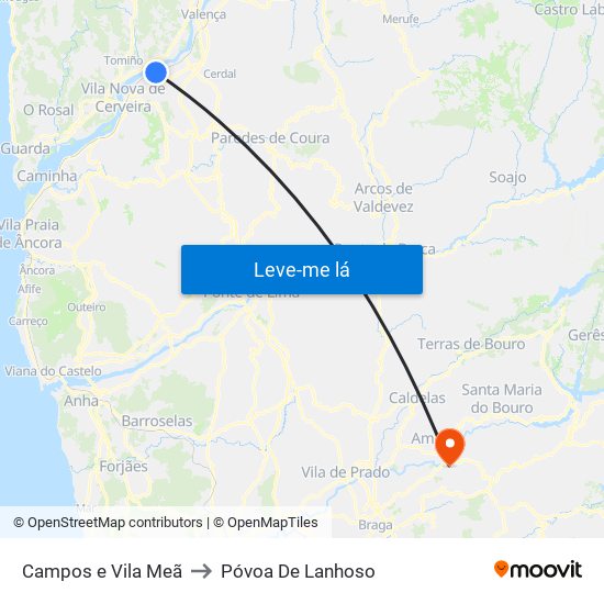Campos e Vila Meã to Póvoa De Lanhoso map