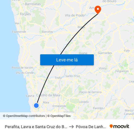 Perafita, Lavra e Santa Cruz do Bispo to Póvoa De Lanhoso map