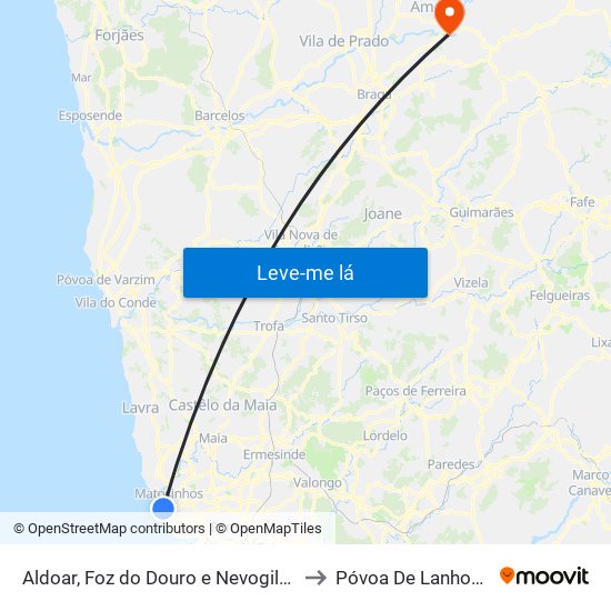 Aldoar, Foz do Douro e Nevogilde to Póvoa De Lanhoso map