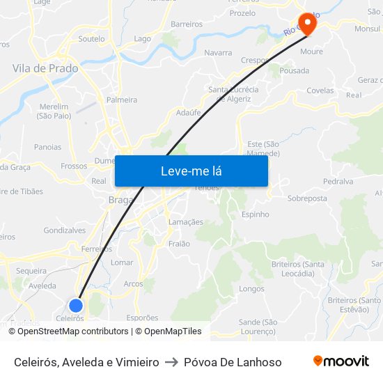Celeirós, Aveleda e Vimieiro to Póvoa De Lanhoso map