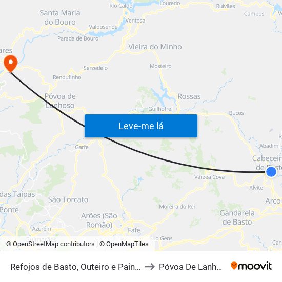 Refojos de Basto, Outeiro e Painzela to Póvoa De Lanhoso map