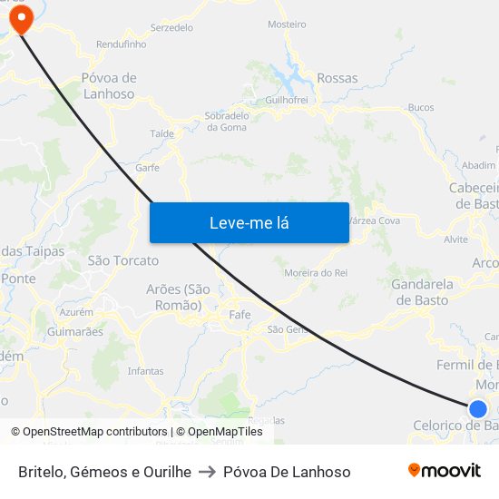 Britelo, Gémeos e Ourilhe to Póvoa De Lanhoso map