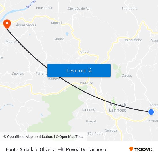 Fonte Arcada e Oliveira to Póvoa De Lanhoso map