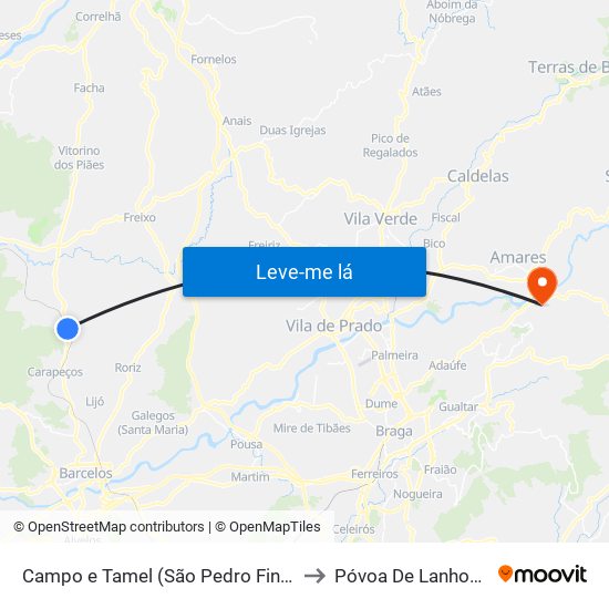 Campo e Tamel (São Pedro Fins) to Póvoa De Lanhoso map