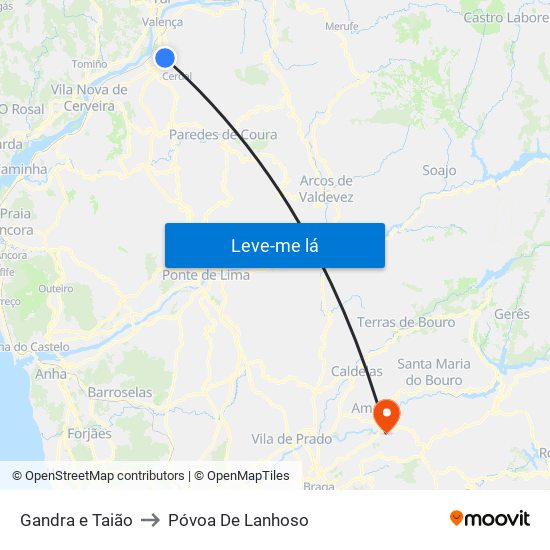 Gandra e Taião to Póvoa De Lanhoso map