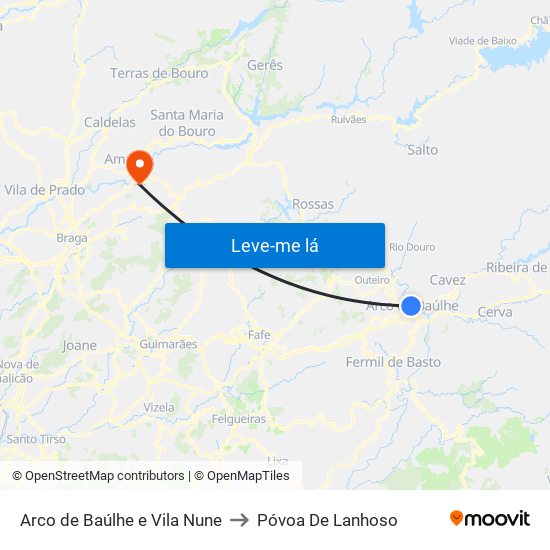 Arco de Baúlhe e Vila Nune to Póvoa De Lanhoso map