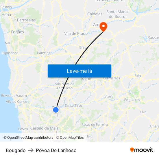 Bougado to Póvoa De Lanhoso map