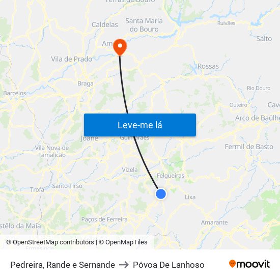 Pedreira, Rande e Sernande to Póvoa De Lanhoso map