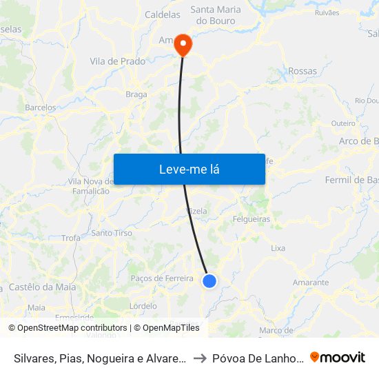 Silvares, Pias, Nogueira e Alvarenga to Póvoa De Lanhoso map